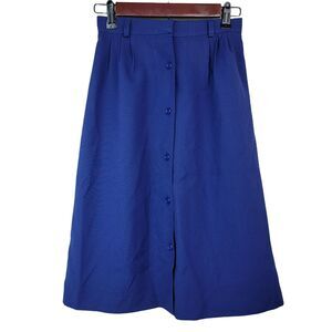 VTG 70s Bobbie‎ Brooks Skirt Womens Sz XS 0 Blue A Line Button Front Knee Union